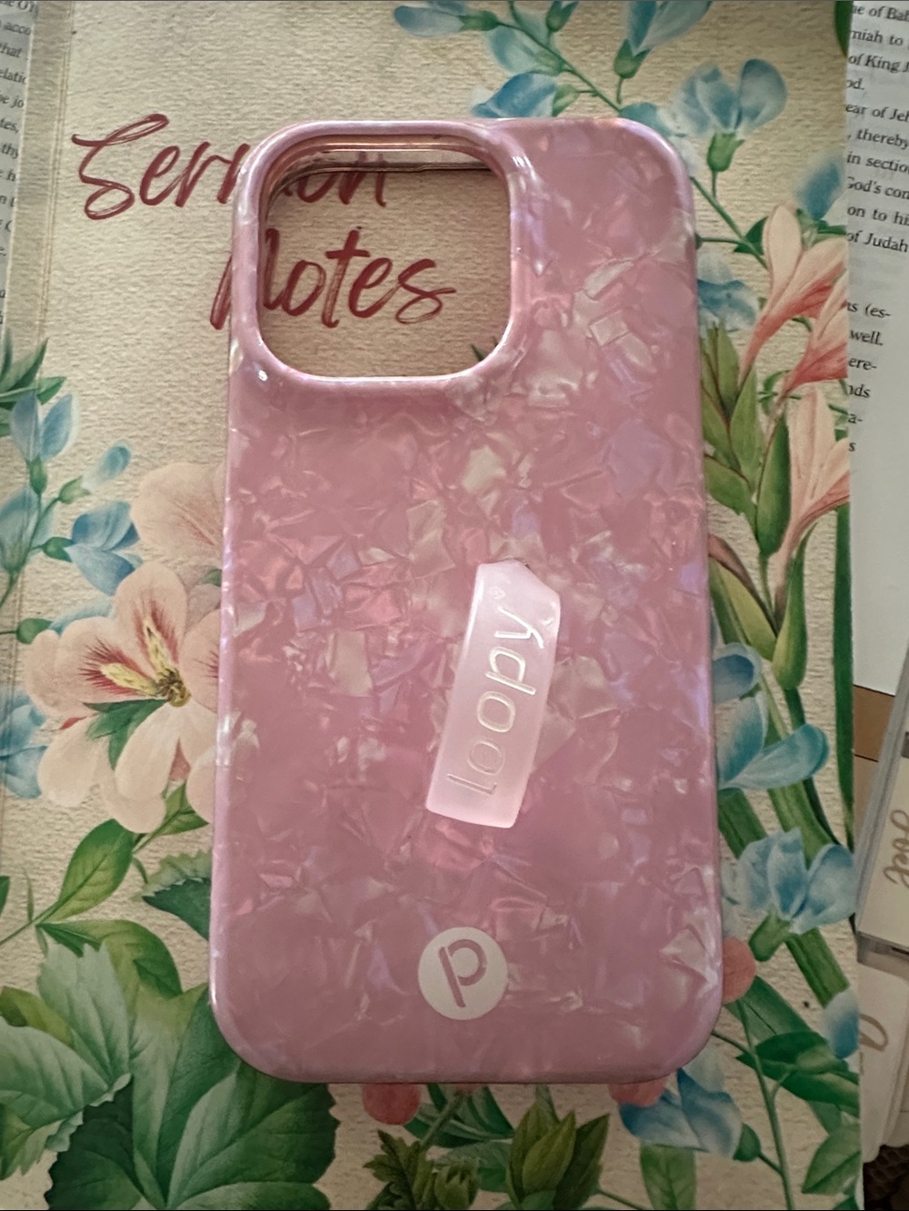 iPhone 14 Pro Loopy Case Pink Iridescent Pearl iPhone Case with Loop Strap